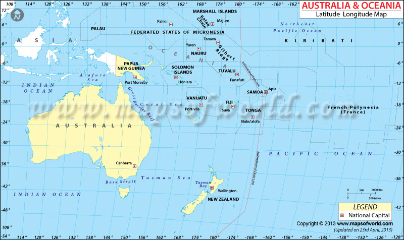 Oceania Latitude and Longitude Map