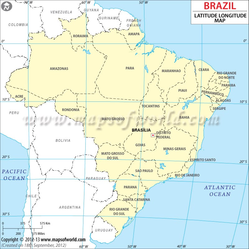 Brazil Latitude and Longitude Map