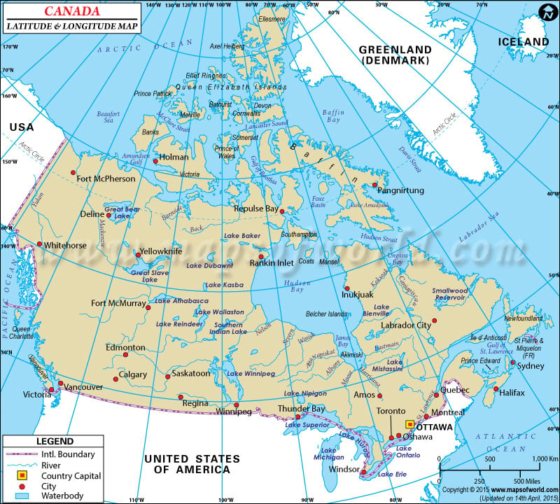 Canada Latitude and Longitude Map