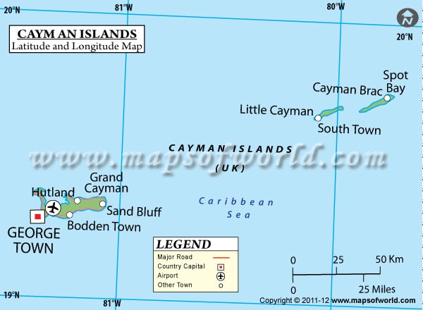 Cayman Island Latitude and Longitude Map