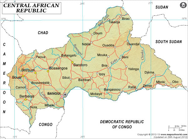 Central African Republic Latitude and Longitude Map