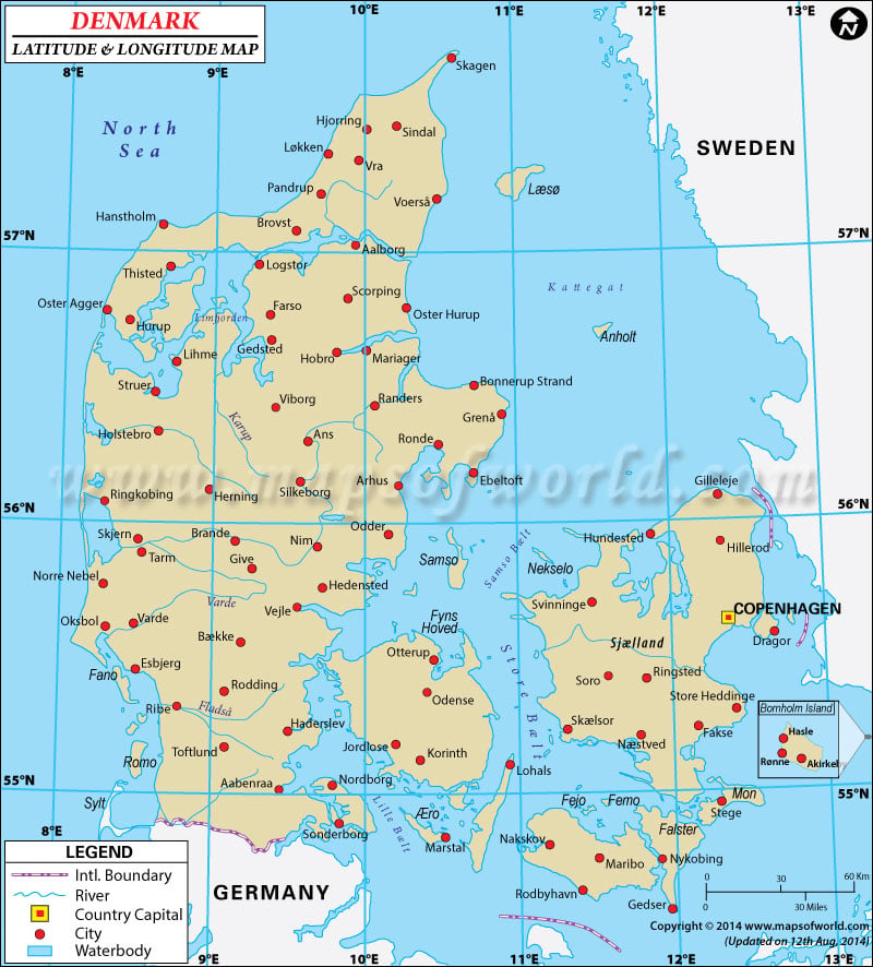 Denmark Latitude and Longitude Map