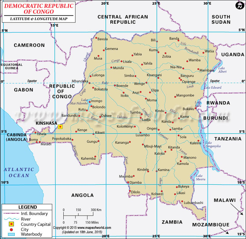 Democratic Republic of Congo Latitude and Longitude Map