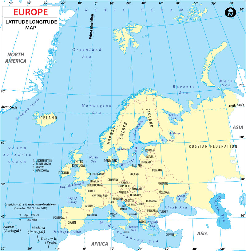 Europe Latitude and Longitude Map