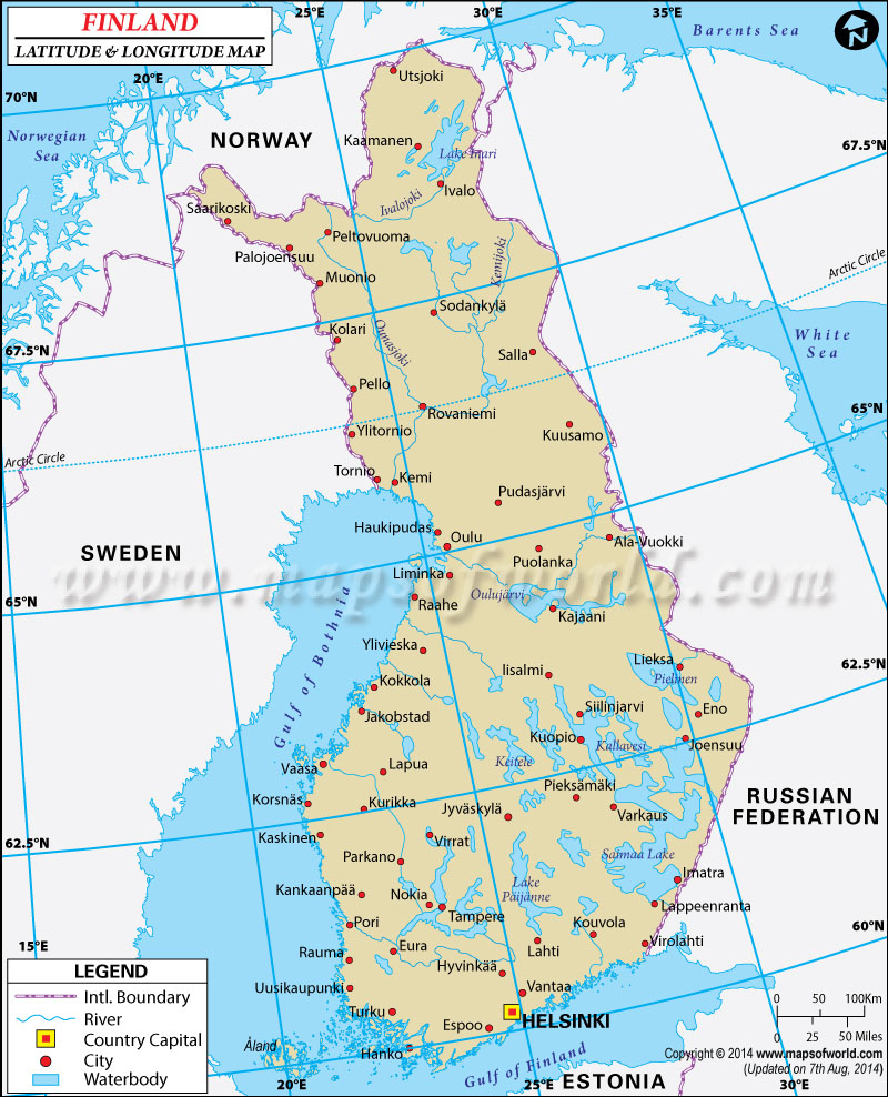 Finland Latitude and Longitude Map