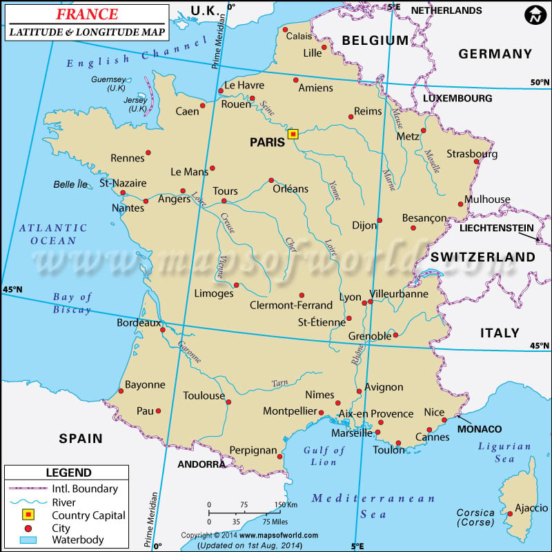 France Latitude and Longitude Map