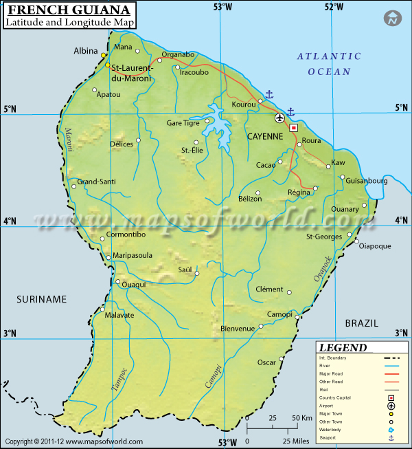 French Guiana Latitude and Longitude Map