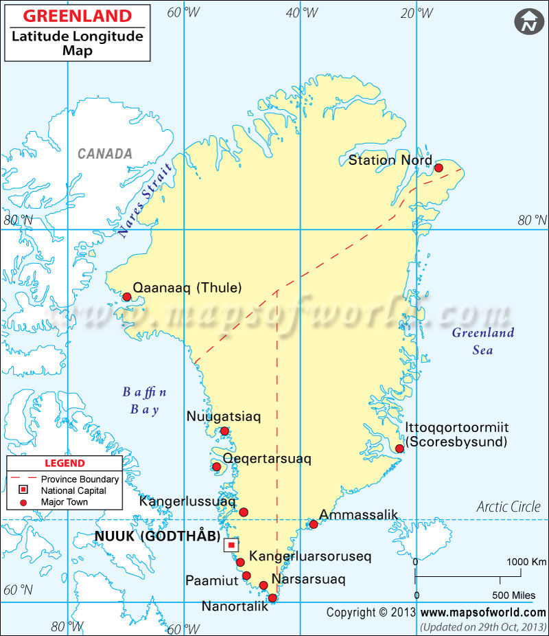 Greenland Latitude and Longitude Map