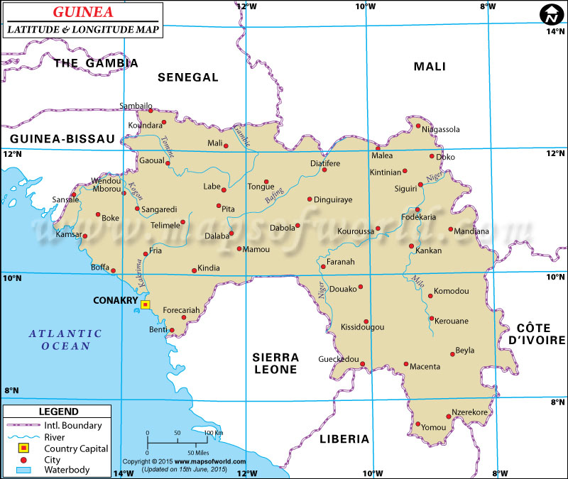 Guinea Latitude and Longitude Map