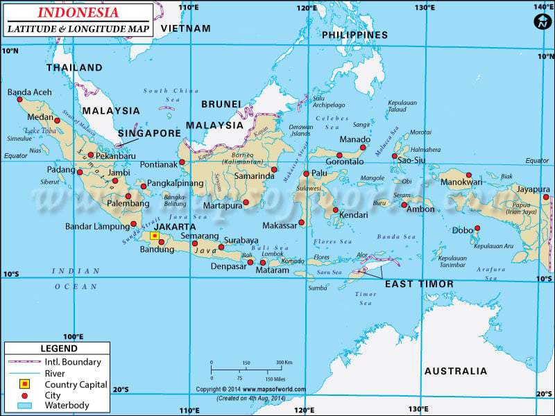 Indonesia Latitude and Longitude Map