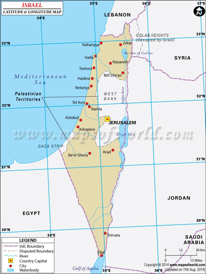Israel Latitude and Longitude Map