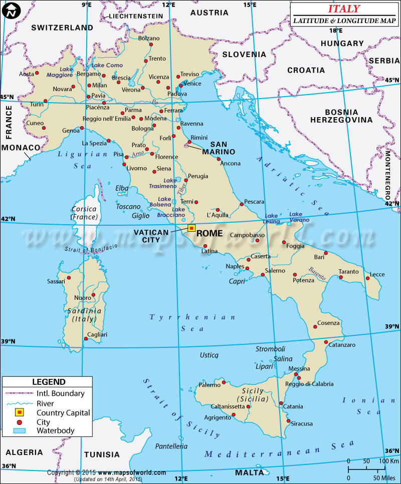 Italy Latitude and Longitude Map