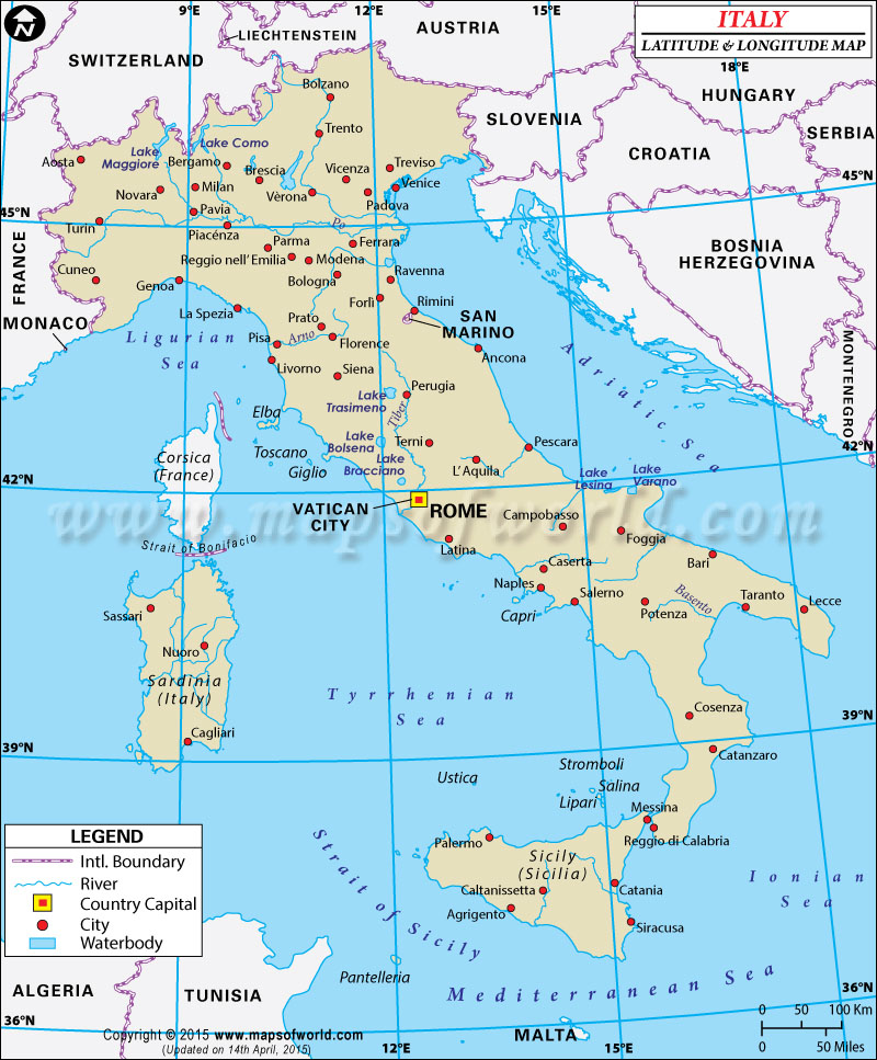 Italy Latitude and Longitude Map