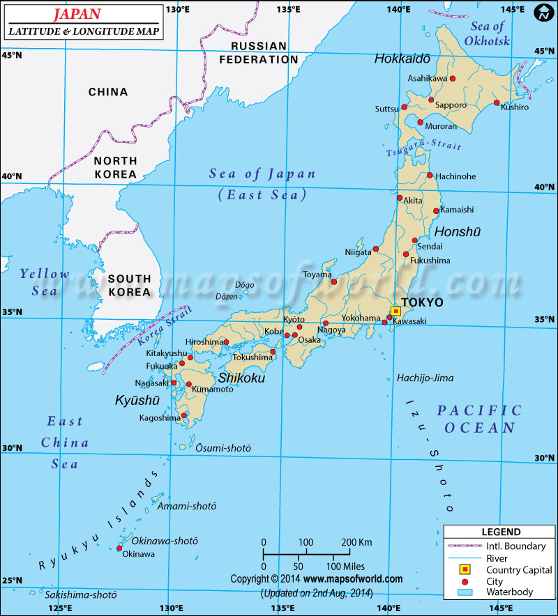 Japan Latitude and Longitude Map