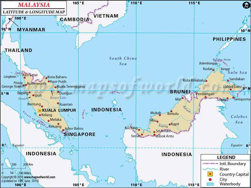 Malaysia Latitude and Longitude Map