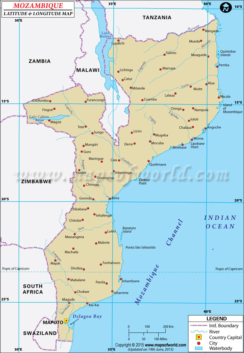 Mozambique Latitude and Longitude Map