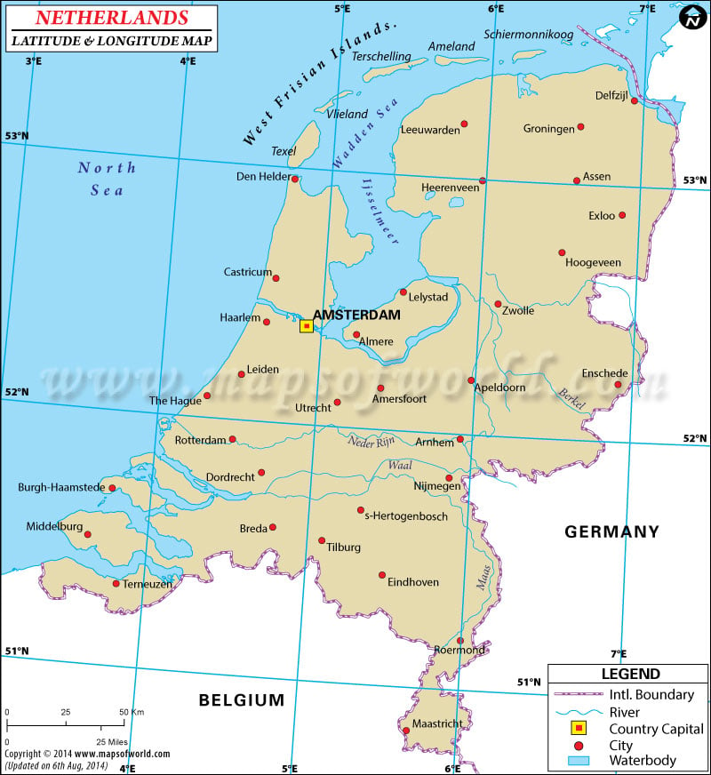 Netherlands Latitude and Longitude Map