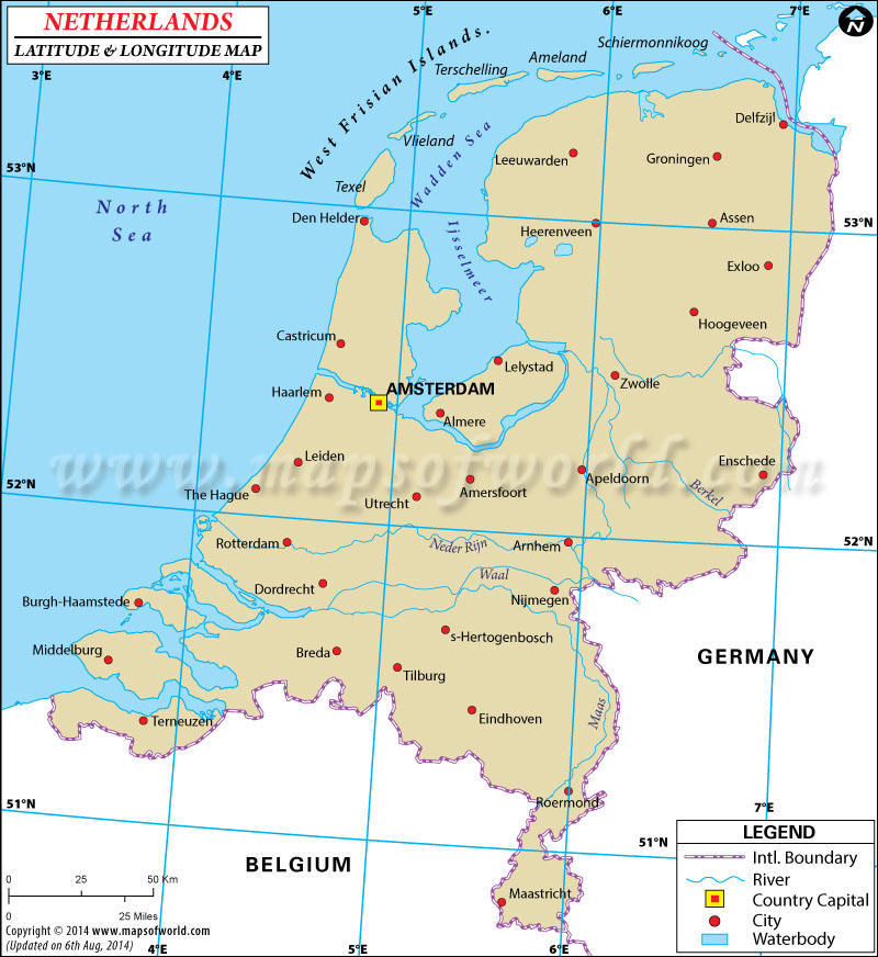 Netherlands Latitude and Longitude Map