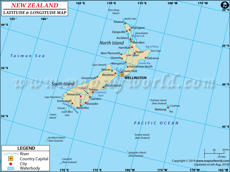 New Zealand Latitude And Longitude Map