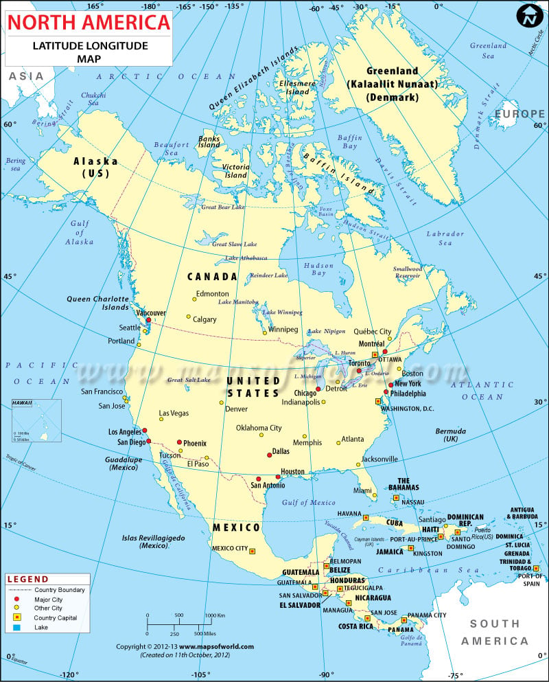 North America Latitude And Longitude Map
