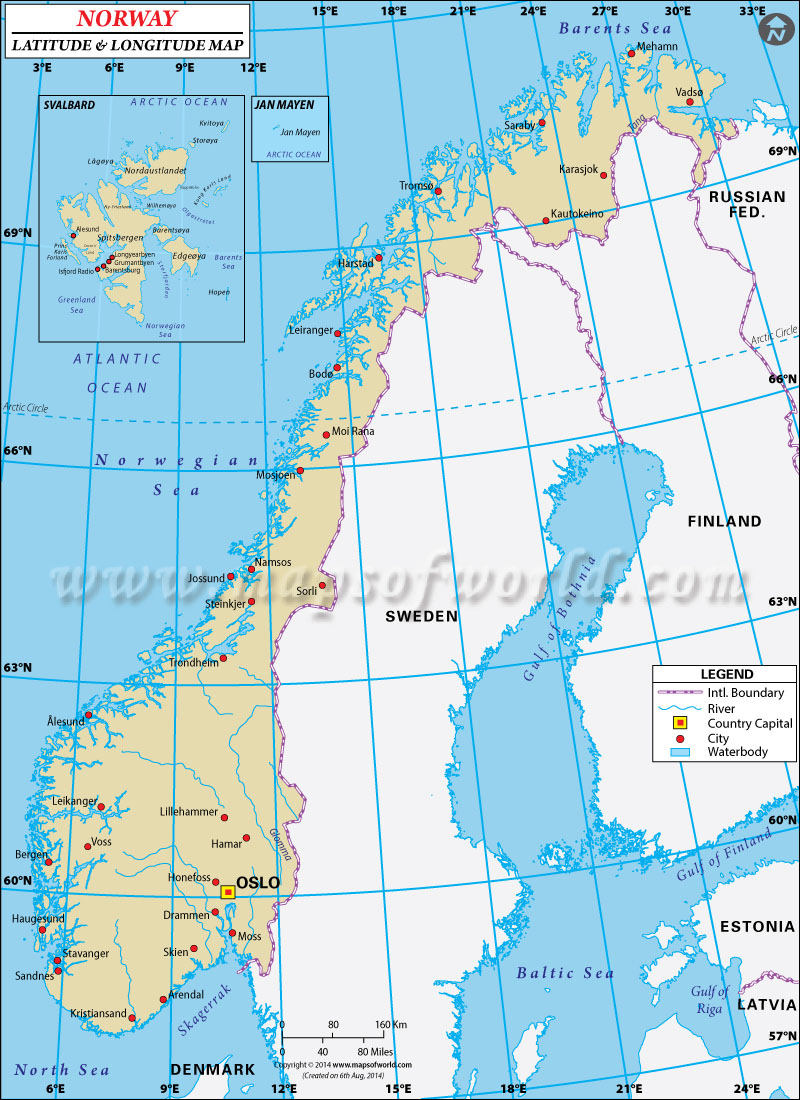 Norway Latitude and Longitude Map