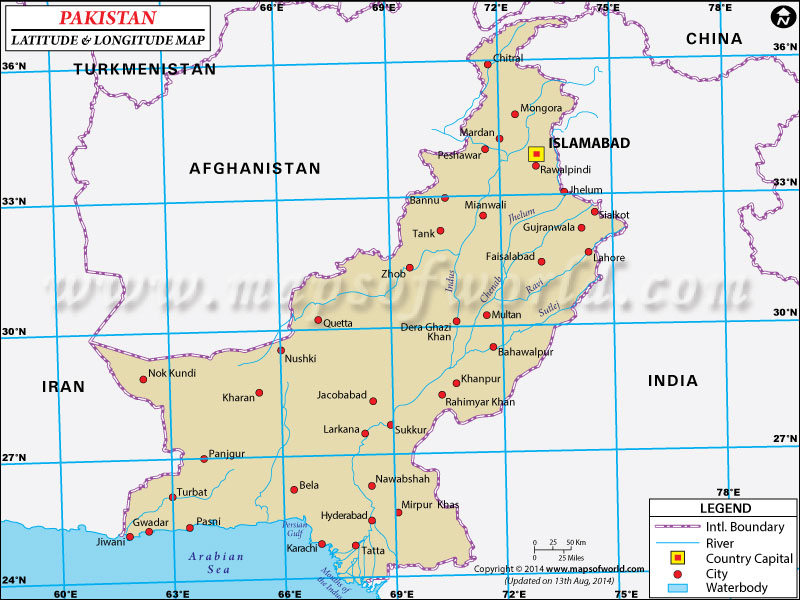 Pakistan Latitude and Longitude Map