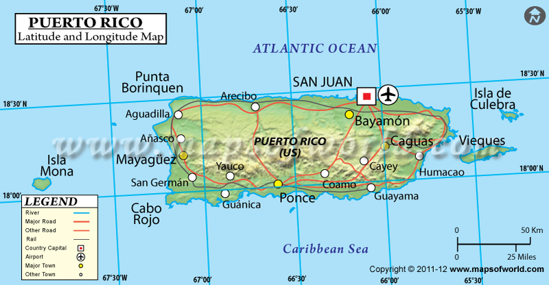 Puerto Rico Latitude and Longitude Map