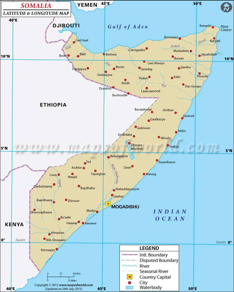 Somalia Latitude and Longitude Map