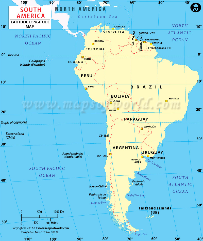 map of united states with latitude and longitude lines and cities South America Latitude And Longitude