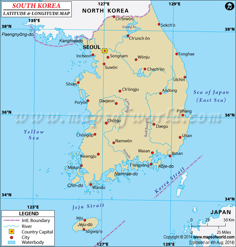 South korea Latitude and Longitude Map