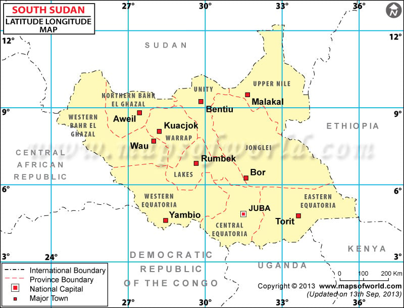 South Sudan Latitude And Longitude Map