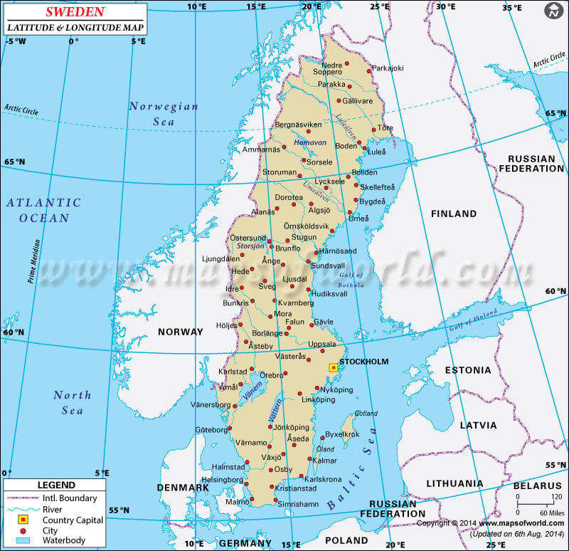 Sweden Latitude and Longitude Map