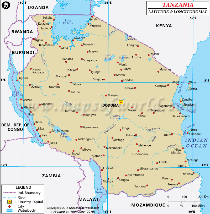 Tanzania Latitude and Longitude Map