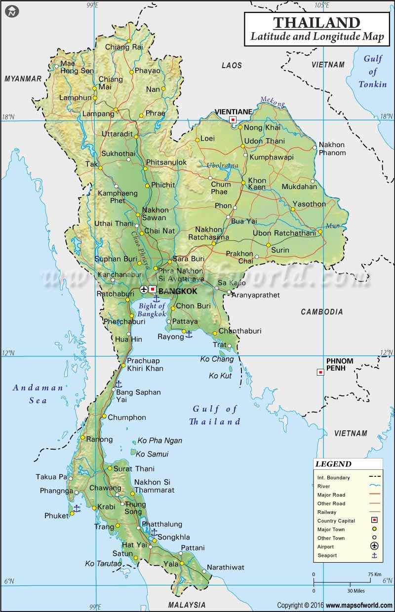 Thailand Latitude and Longitude Map