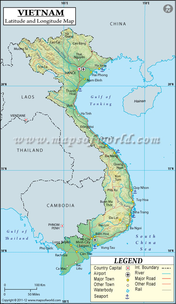 Vietnam Latitude and Longitude Map
