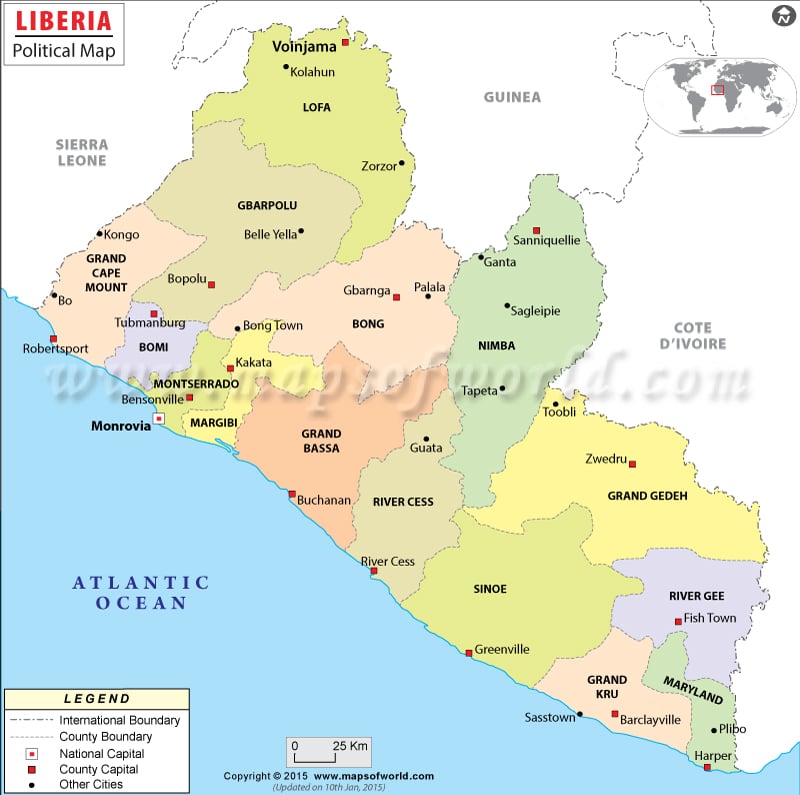 Political Map Of Liberia Liberia Counties Map