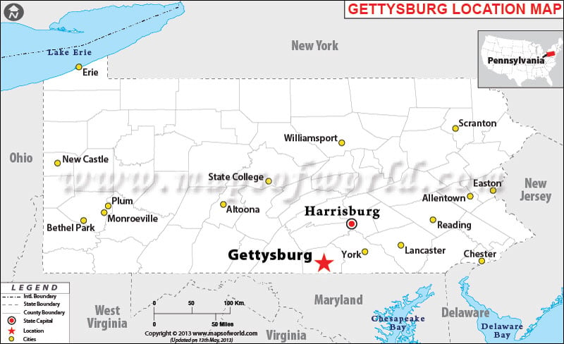 Where is Gettysburg located in Pennsylvania