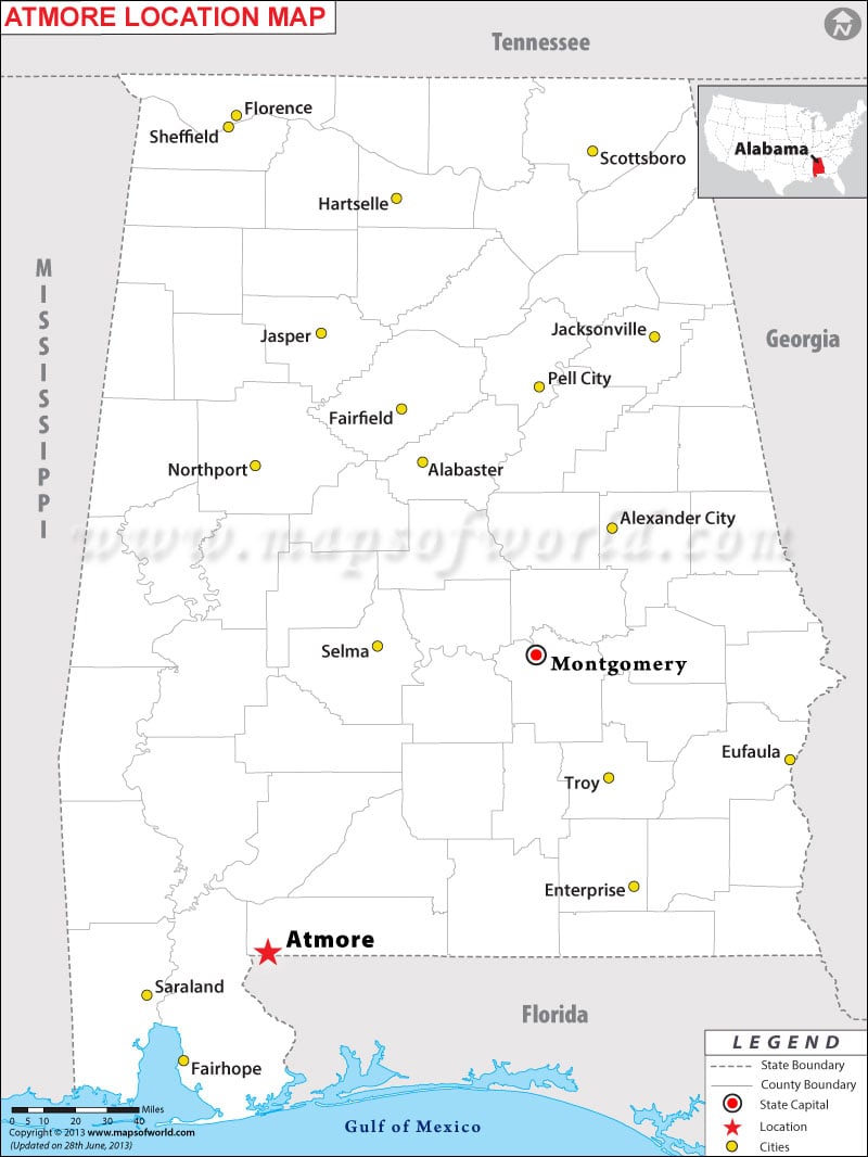 Where is Atmore located in Alabama