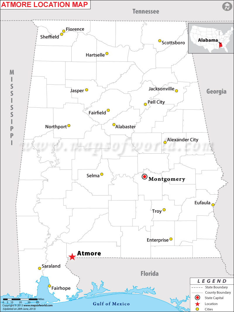 Where is Atmore located in Alabama