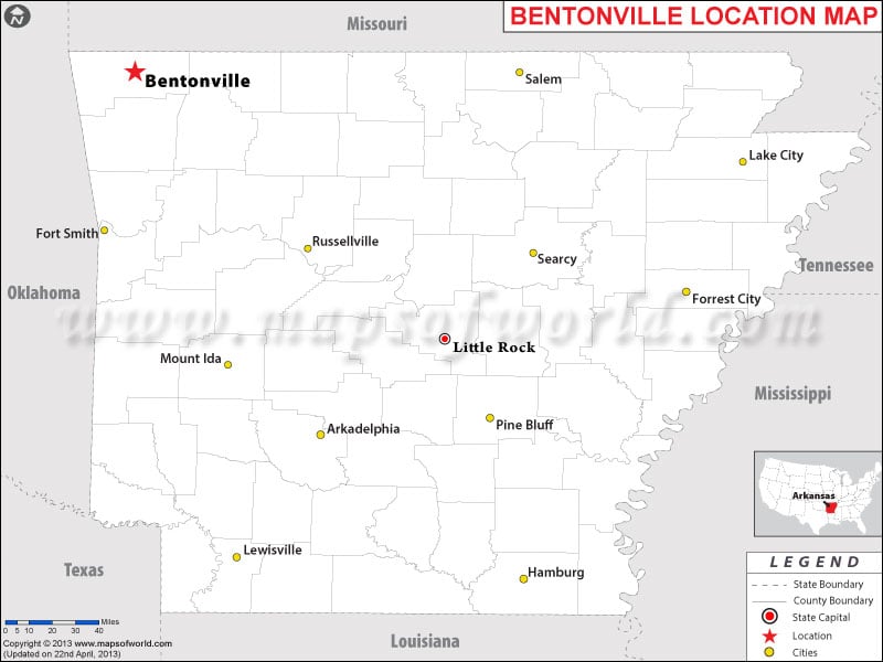 Location Map of Bentonville, USA