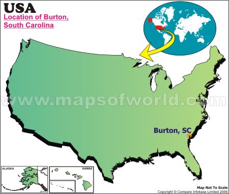 Location Map of Burton, S.C., USA