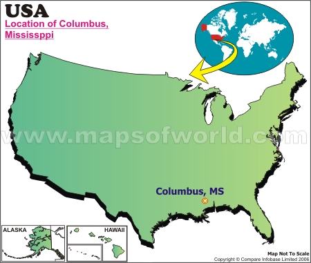Location Map of Columbus, Miss., USA