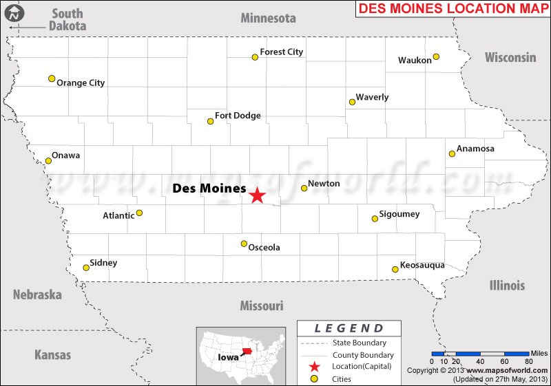 Where is Des Moines located in Iowa