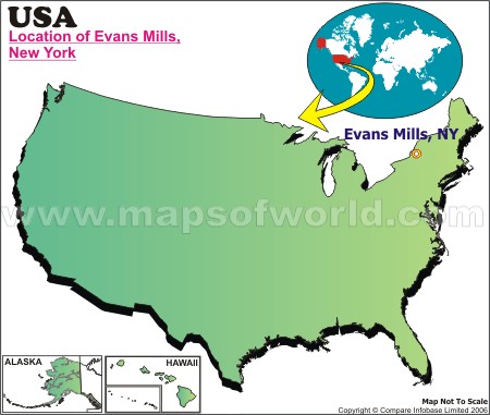 Location Map of Evans Mills, USA