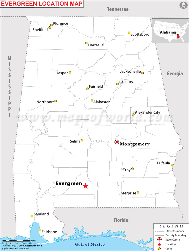 Where is Evergreen located in Alabama