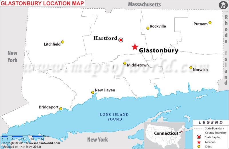 Location Map of Glastonbury, USA