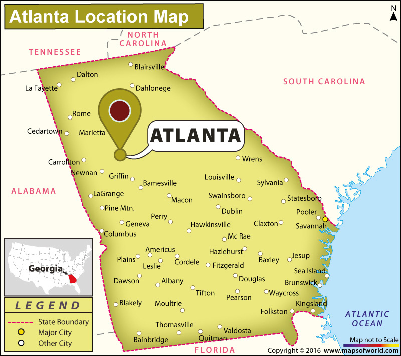 Georgia Map With Major Cities Where is Atlanta Located in Georgia, USA