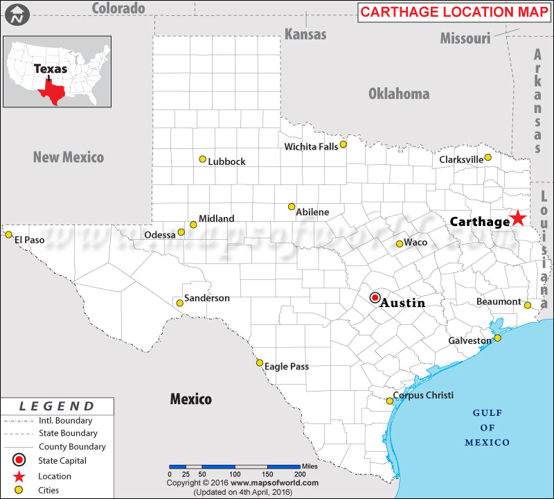 Location Map of Carthage , Texas