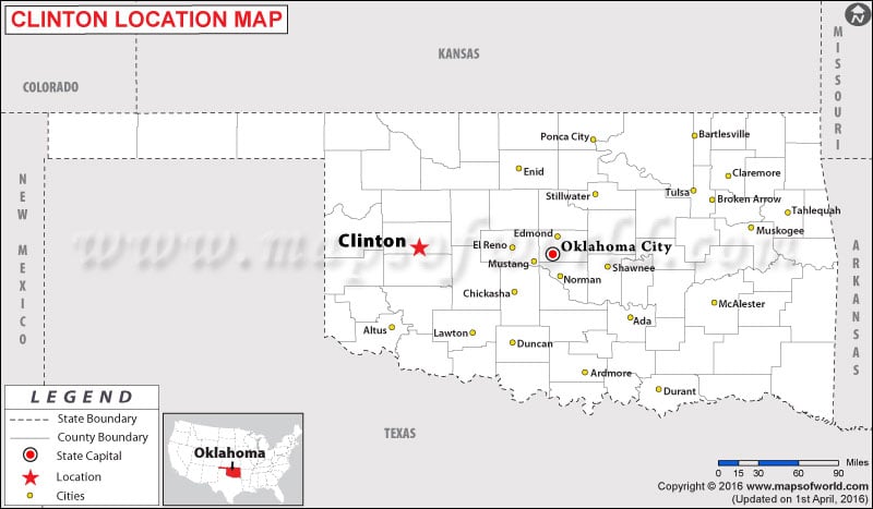 Location Map of Clinton , Oklahoma