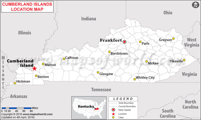 Location Map of Cumberland Islands, Kentucky